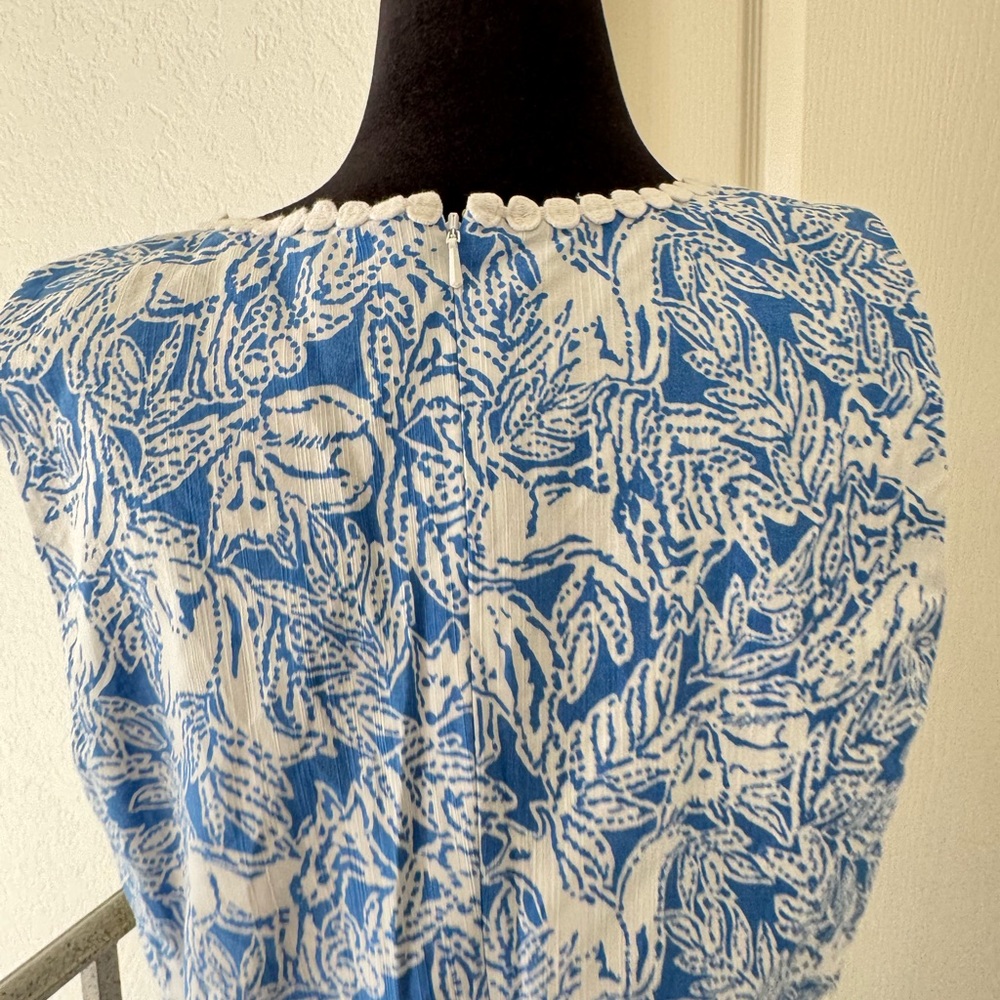 Lilly Pulitzer Sz 14 MELANI SHIFT DRESS Coastal Blue Fancy Feet with White Lace - Picture 10 of 14